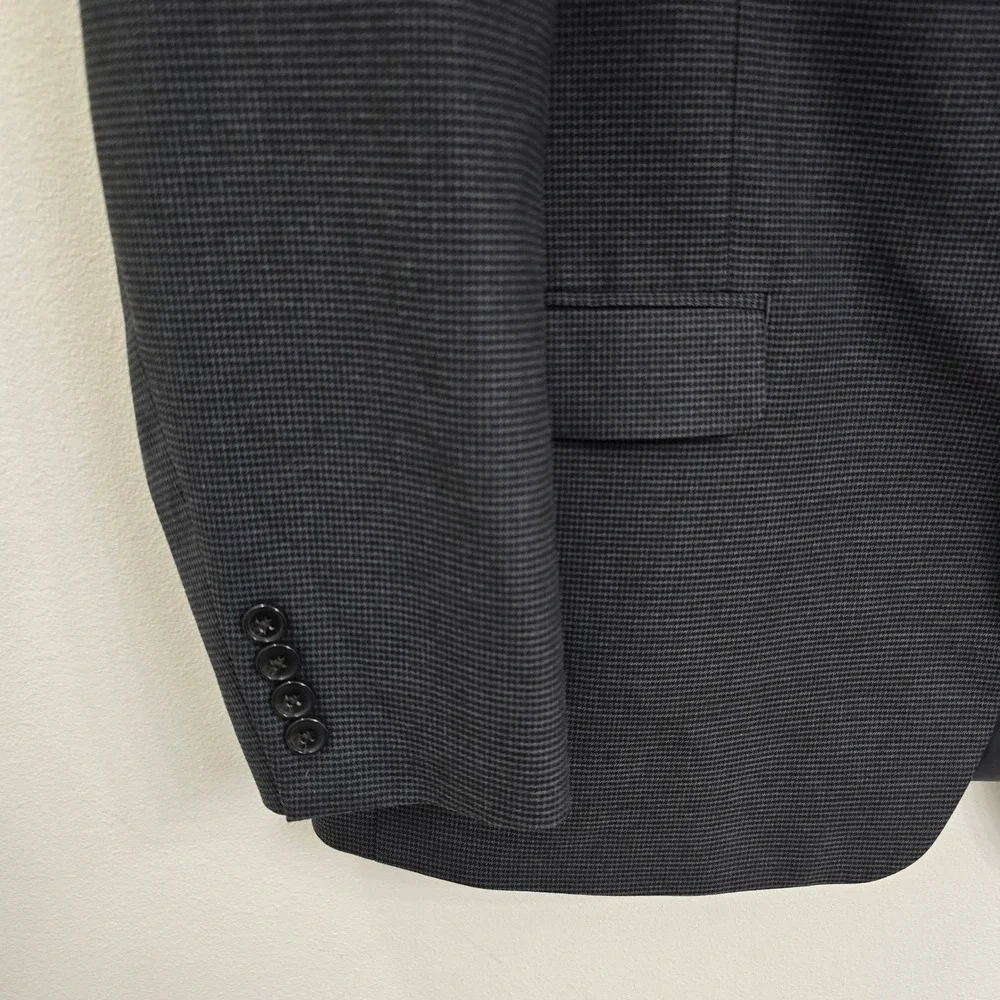 Lauren Ralph Lauren Mens Grey Micro Check 2 Button Sport Coat Blazer 48L 48 Long